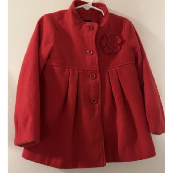 Baby Gap Red-Pink/Cerise Color 5T Melton Coat w/Rosette/ Lined Warm Beautiful - Picture 1 of 7